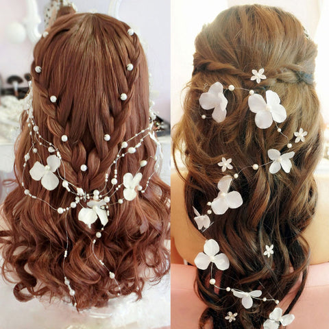 White Pearl Flower Hair Jewelry